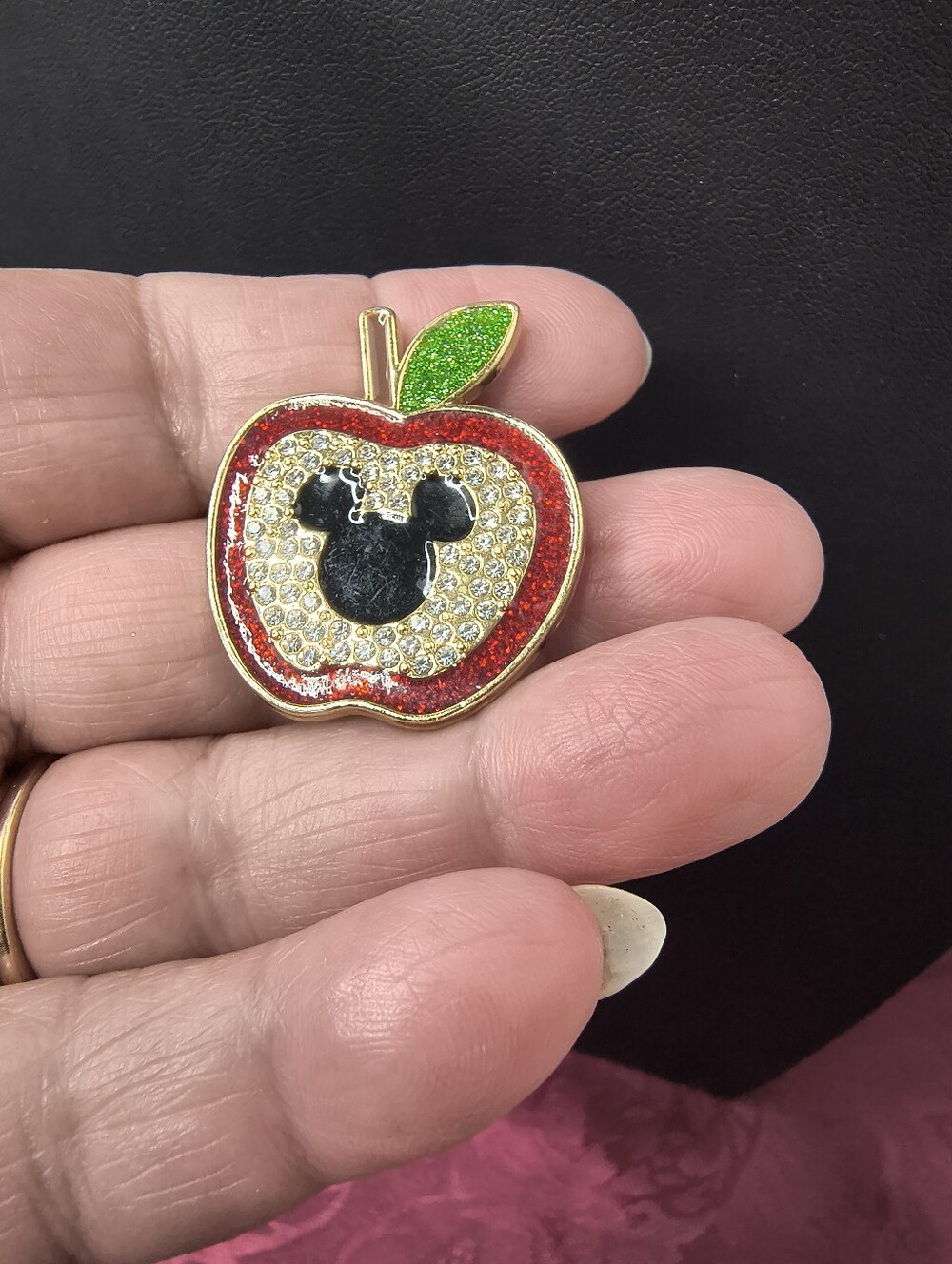 Disney BaubleBar Mickey Mouse Apple Rhinestone Enamel Brooch Pin